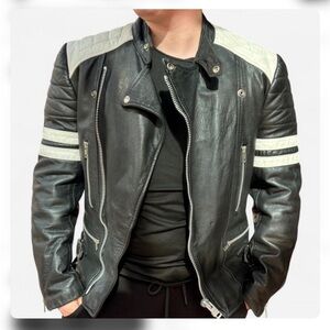 Black Vanguard Campri Genuine Leather Biker Jacket with red lining
